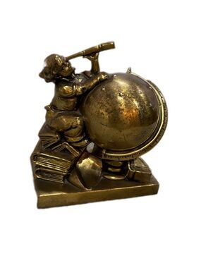 Antique 1920s Jennings Brothers Cast Bronzed Metal Astronomer Bookends
